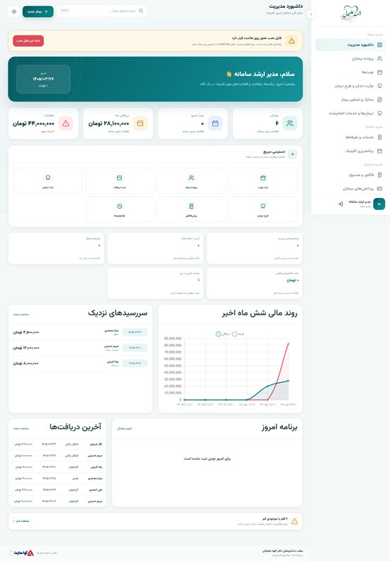 پنل مدیریت کلینیک دندانپزشکی