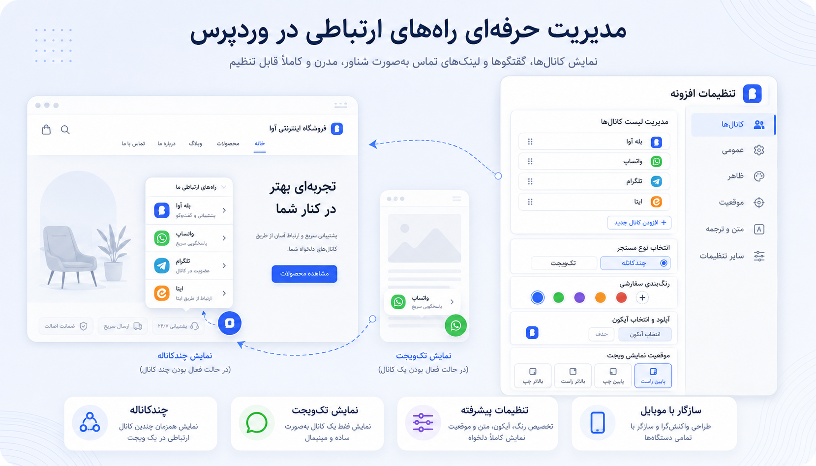 افزونه ویجت‌های تماس و کانال‌های آوا؛ نمایش حرفه‌ای راه‌های ارتباطی در سایت وردپرسی